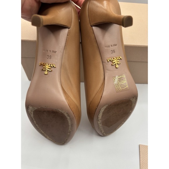 Prada Tan Peep-Toe Heels - Picture 7 of 11